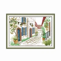 cross stitch fabric kits canvas embroidery stamped corner of the street printed counted 11ct 14ct needlework crafts thread decor