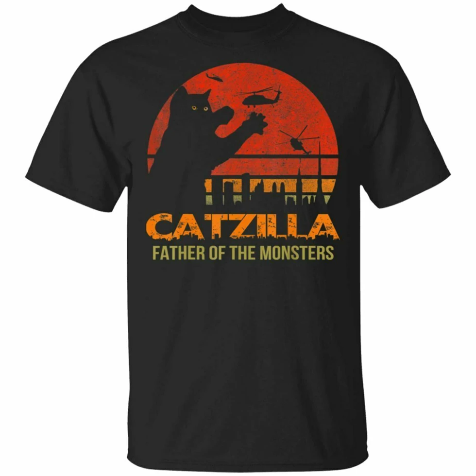 Catzilla футболка на день рождения подарок для папы День отца черный темно синяя Funny