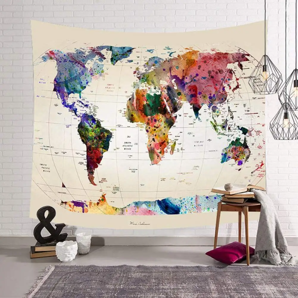 

Vintage World Map Tapestry Wall Hanging Room Retro Apartment Farm Decor