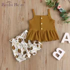 Лето; Новинка; Пальто для малышей; Одежда для маленьких девочек без рукавов Вязанный жилет для маленьких девочек комплекты одежды с шортами с цветочным принтом брюки сладкий Цветочный наряд, комплект одежды из 2 предметов