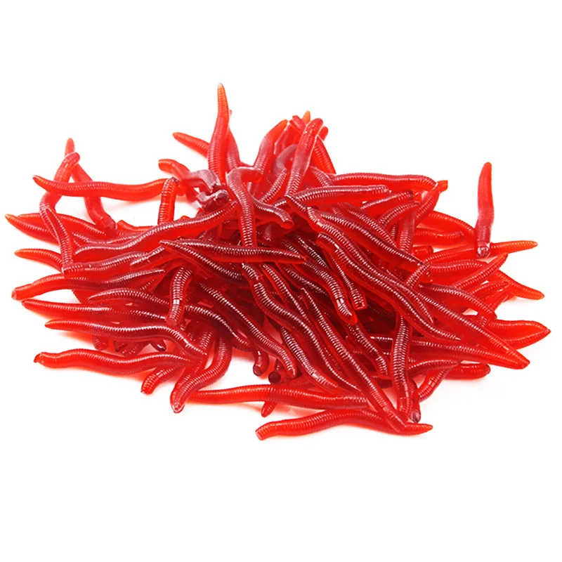 50 or100pcs/Lot Bionic Red Worms Soft Bait Shrimp Smell Fishing Lures 3.5cm With Salt Silicone Artificial Carp Bass Pesca Tackle