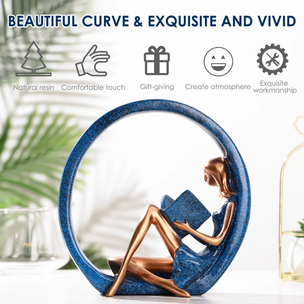 

Vosarea Resin Figurine Reading Girl Statue Reading Figurine Sculpture Gift Home Living Room Desktop Ornament for Bookshelf TV Ca