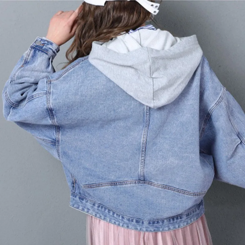 Korea Boy Friend Style Batwing Sleeve Single Breasted Lapel Women Denim Jackets Vintage Casual Loose Fit Jeans Coats Streetwear | Женская