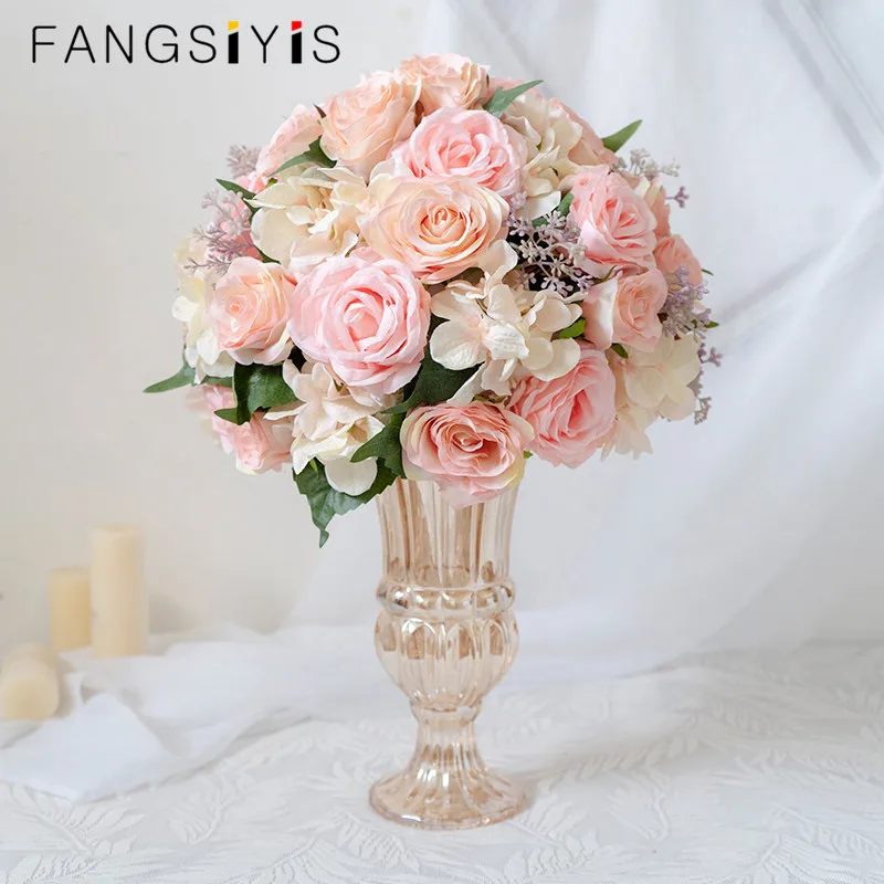 

50/60/70cm Artificial table centerpiece flower ball silk Roman flower pot wedding store decor stage road lead photography props