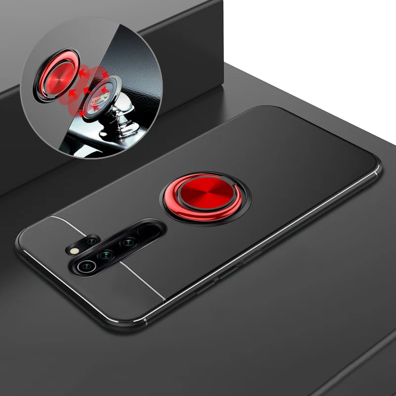 Кольцевой кронштейн, чехол для телефона для Xiaomi Redmi Note 8 Pro, чехол, Мягкий Силиконовый противоударный чехол на заднюю панель для Redmi Note 7 8 Pro, кольцевой чехол - Цвет: Black Red