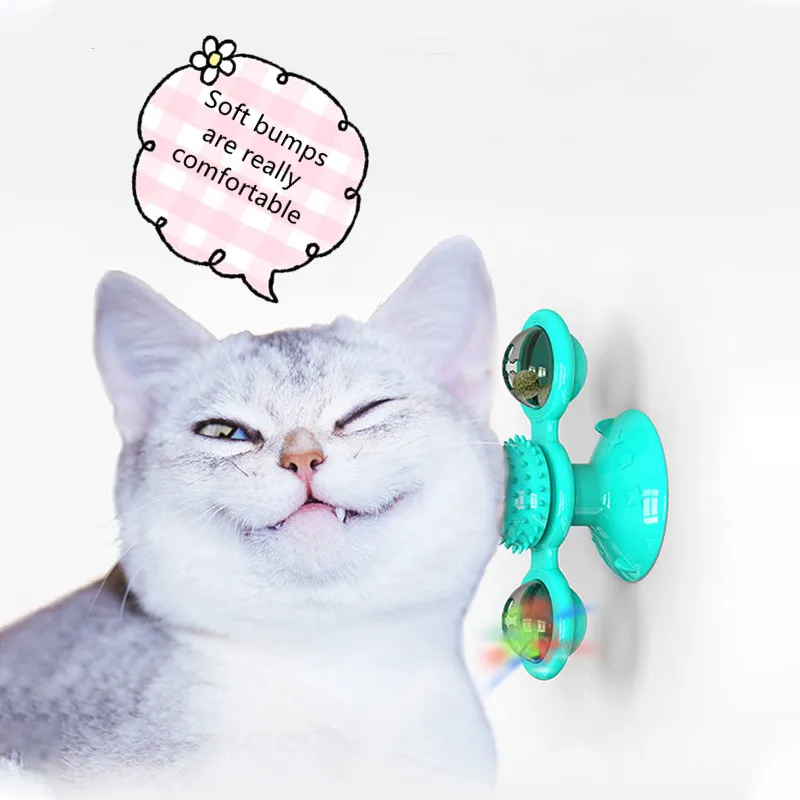 

Interactive Cat Turntable Toy Windmill Portable Shaving Brush Combing Off Massage Sucker Catnip Cat Educational Training Toy
