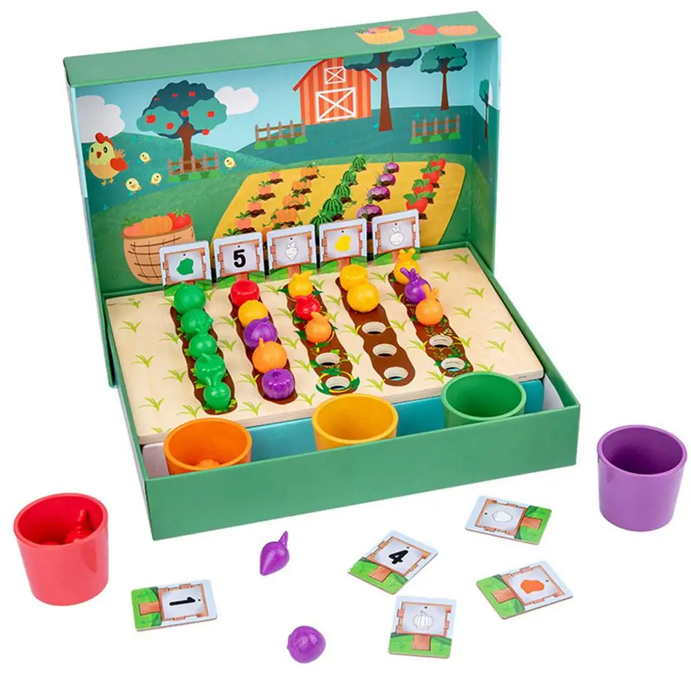 

Baby Toys Montessori Early Education Vegetables Fruits Color Classification Cup Counting Shape Matching Farm Game Preschool Toys