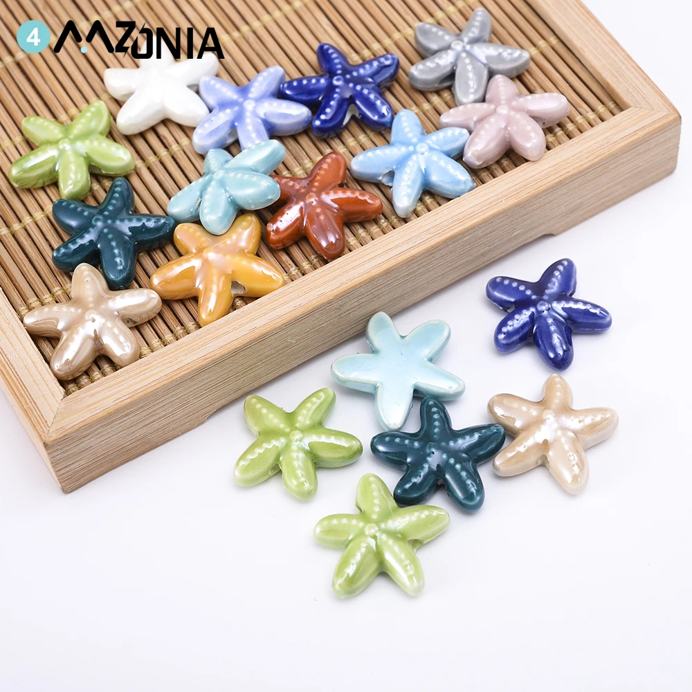 Разноцветные керамические бусины в форме морской звезды 18 мм фарфоровые