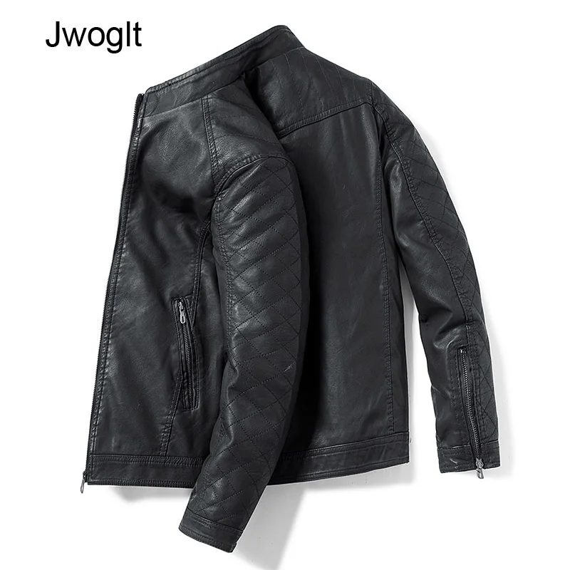 Осенне-зимняя флисовая Байкерская Черная куртка из искусственной кожи Мужская