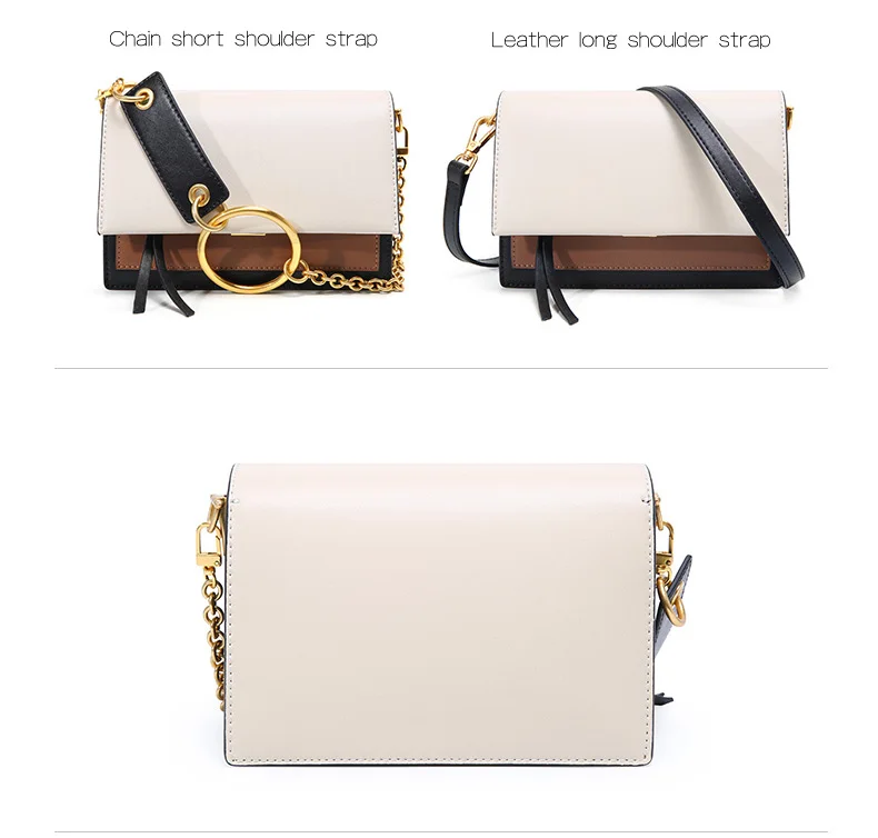 ESUFEIR Кожаная сумка на длинном ремне для женщин Vintage Flap Bag Модная цепочка с круглым кольцом Женская сумка через плечо Маленькие женские сумки