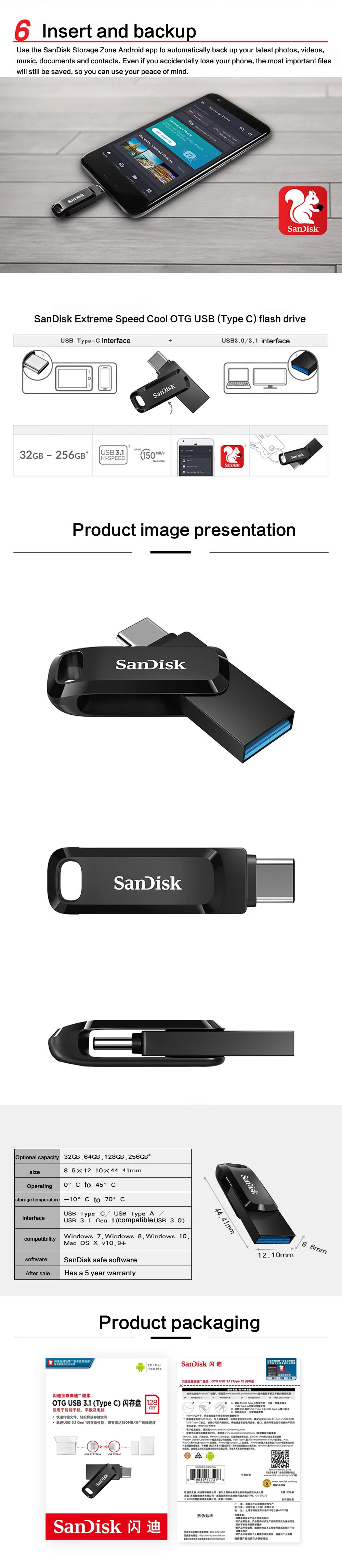 Флеш-накопитель sandisk, 128 ГБ, 64 ГБ, USB 3,1 type-C, двойной OTG USB флеш-накопитель, 32 ГБ, USB флешка, Micro USB Flash type C для смартфонов и SDDDC3