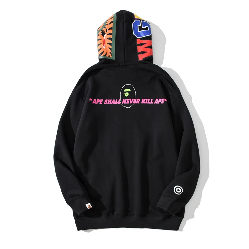 

Camouflage Great Ape Head Letter Shark Head Hooded Pullover Sweatshirt Black M-3XL