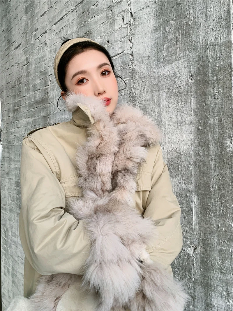 Парка женская зимняя Новинка 2021 натуральное меховое пушистое пальто из лисьего