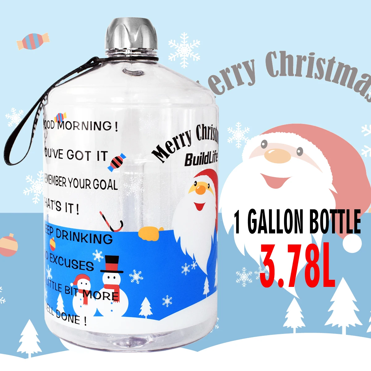 Santa Claus Bottle Quifit 128 унций 64 унции 32 унции 1 галлон BPA бесплатно пластиковая большая бутылка для воды для питья кувшин Тыква для путешествия спорт, фитнес, тренажерный зал бутылка воды эко - Цвет: Santa Claus Bottle