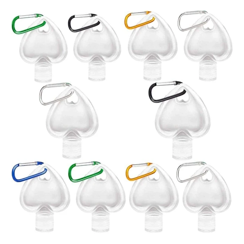 

10 Pcs 50Ml Refillable Bottles Travel Containers Heart Shaped Empty Plastic Bottles with Hook Carabiner Belt Clip