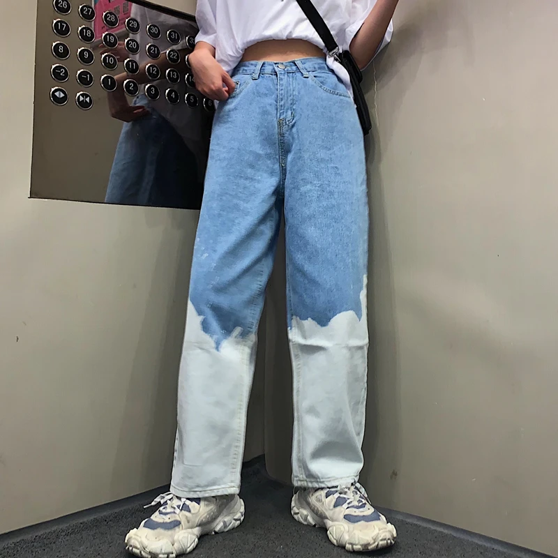 

Baggy High waist Women's Jeans 2021 New Y2K Streetwear Splash ink Color matching Straight pants Harajuku Fashion Denim Trouser