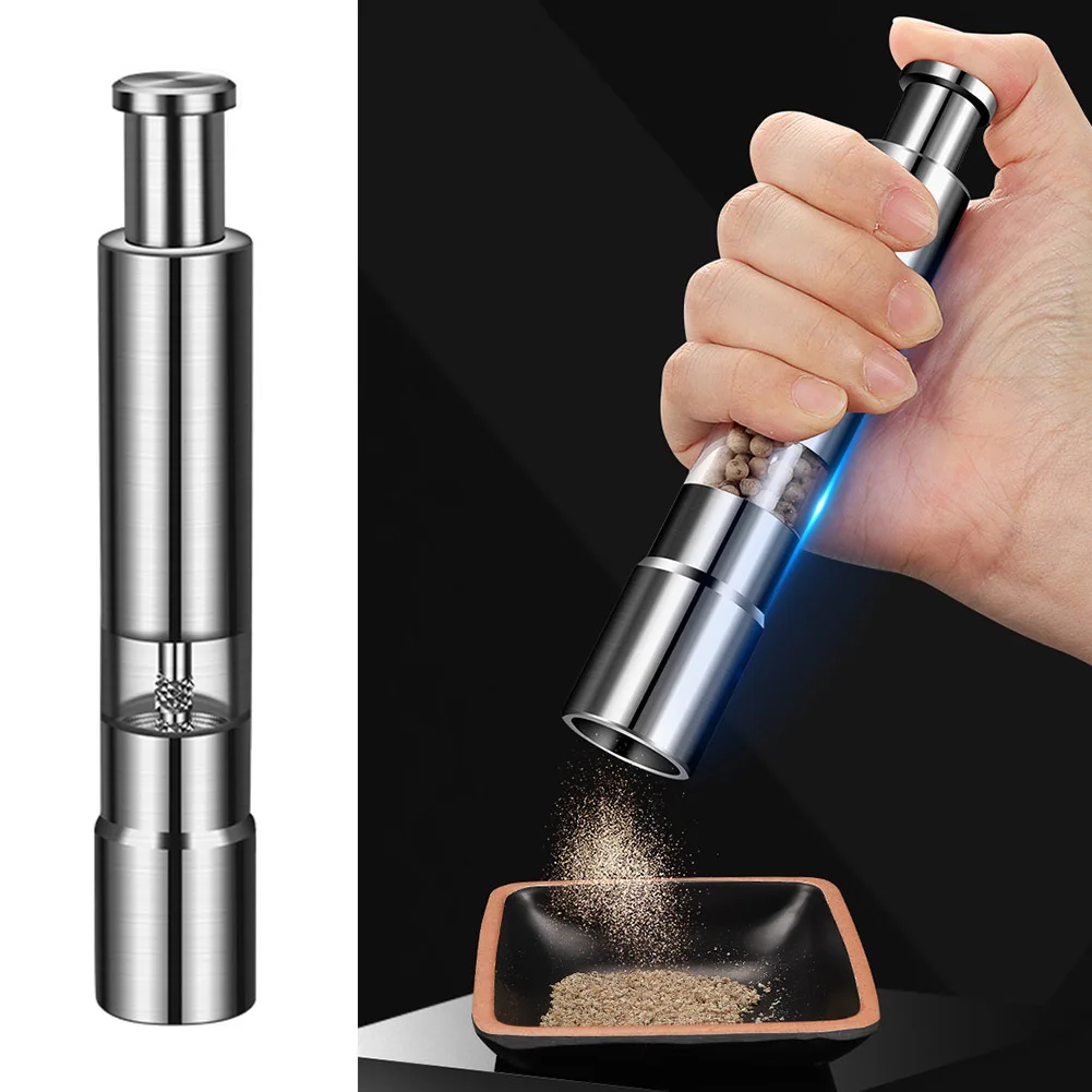 

Peper Spice Porcelain Grinding Core Mill Kitchen Tools Stainless Steel Sauce Sea Salt Grinder Thumb Push Pepper Mill Kitchen