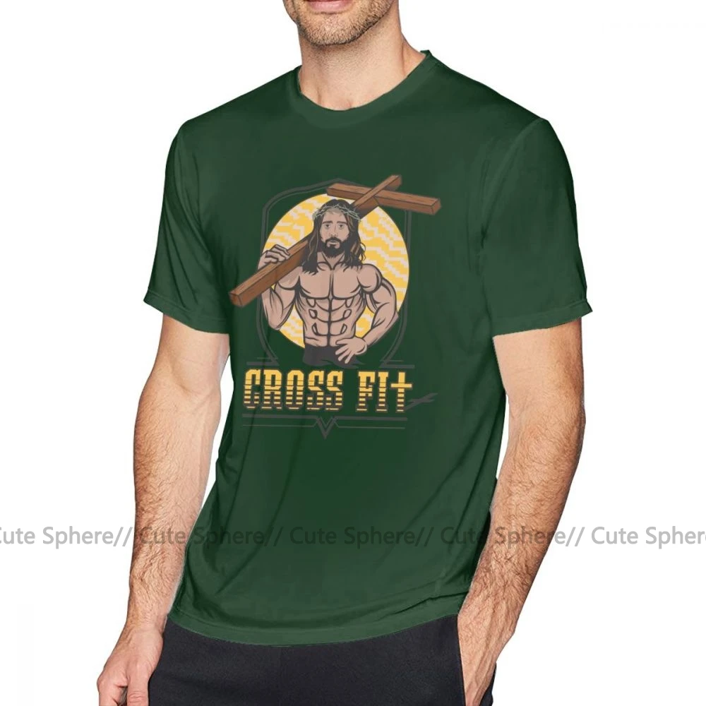 Христианская футболка Jesus CrossFit, футболка с коротким рукавом, Мужская футболка, модный принт, потрясающая хлопковая ХХХ футболка - Цвет: Dark Green