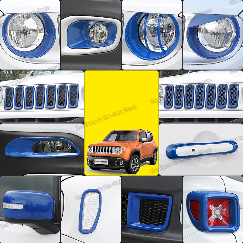 

Lsrtw2017 Blue Abs Car Front Grill Middle Vent Net Trims Headlight Cover Day Light Trims for Jeep Renegade 2016 2017 2018 Kit