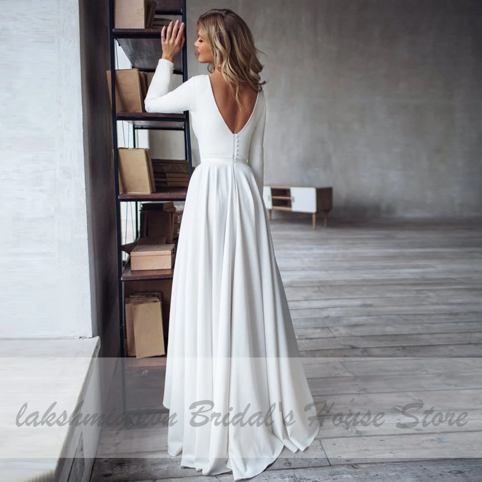 Lakshmigown Chic Boho Wedding Dress Satin V-Back Sexy High Low Bridal A-line Dresses Long Sleeves 2020 | Свадьбы и торжества