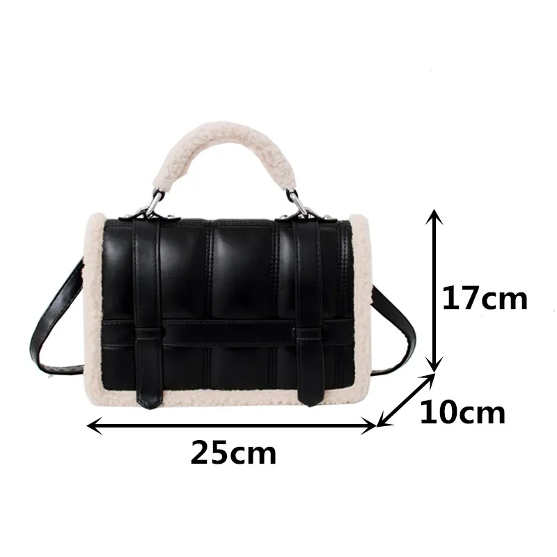 

Fashion Plush Women Handbag High Quality Leather Tote Bag Tendy Lambswool Shoulder Messenger Bag Lady Small Square Crossbody Bag