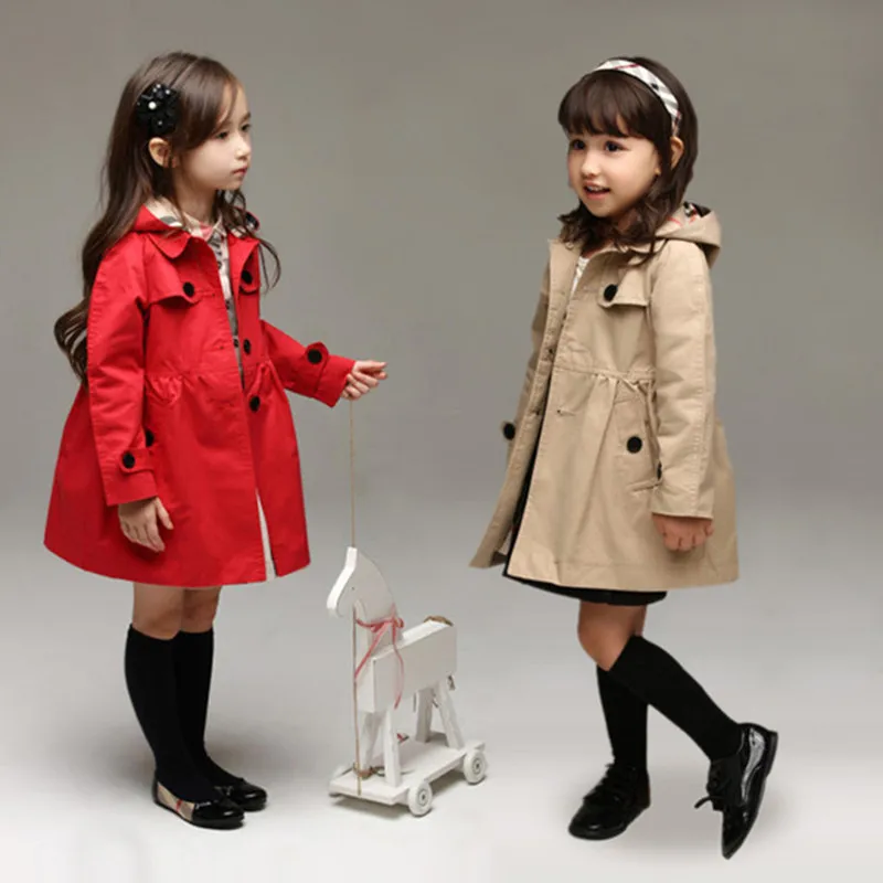 

New Classic Trench Coat Girls Kids Korean Style Children Toddler Spring Autumn Fall Winter Bow Single Breasted Fashion
