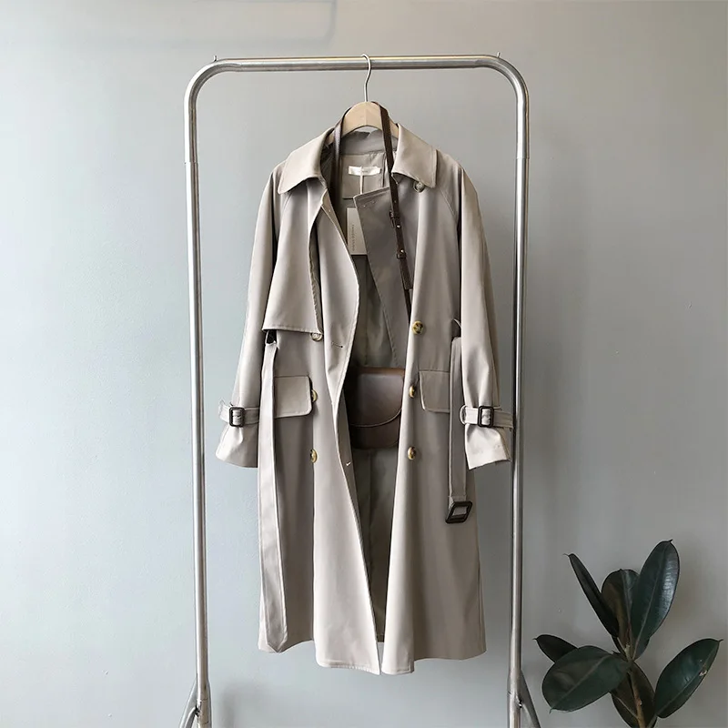 Элегантный офисный женский тренчкот Корейская одежда однотонная двубортная