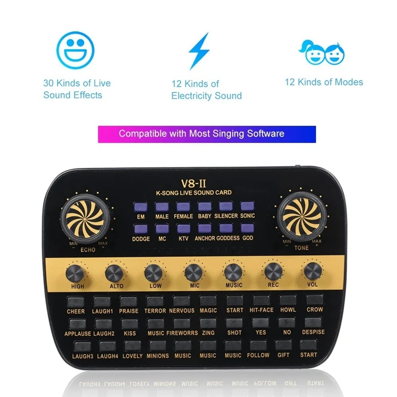 V8 обновленная звуковая карта, интеллектуальная Регулировка громкости, звуковая карта микшера для компьютера, ПК, живой звук