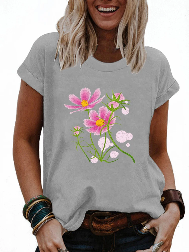 

Women's Summer Round Neck Short Sleeve T-shirt Casual Graphic Shirt Leisure Fashion Loose Prined Blouse Tops Plus Size