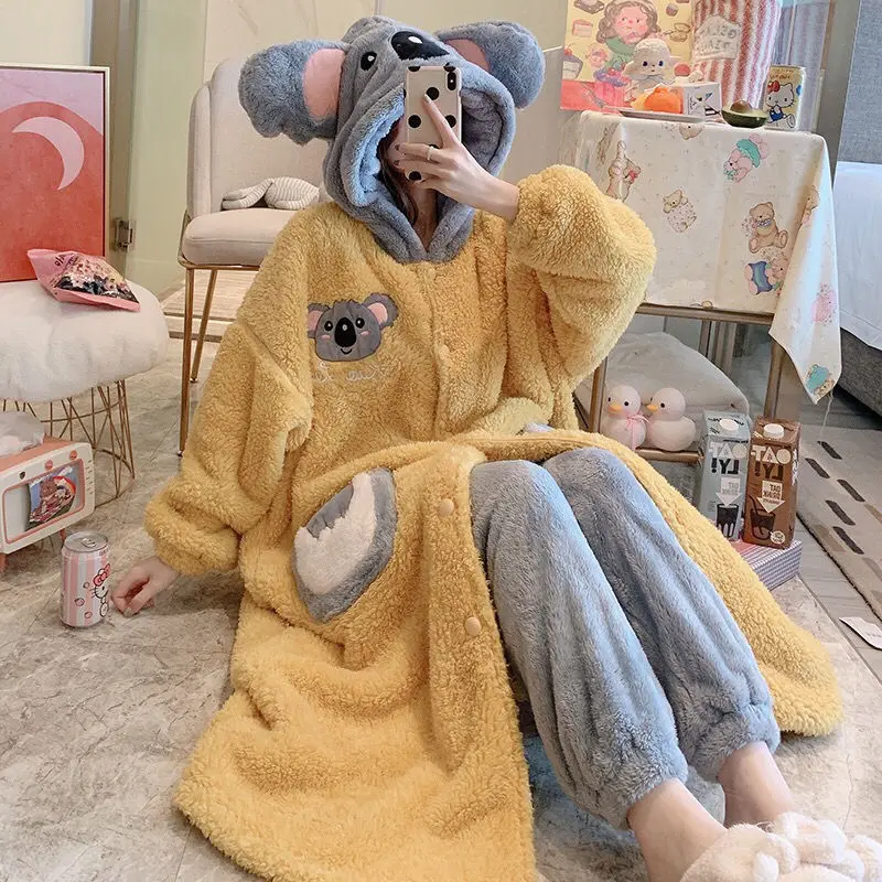 Женская пижама утолщенный теплый свободный банный халат для лица из кораллового