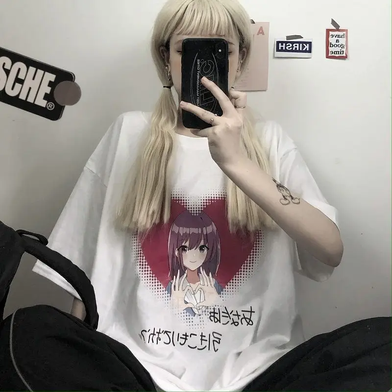 

T-shirt Female Summer 2021 New Korean Cartoon Print Versatile BF Loose Short Sleeve Student Top Fashion Harajuku T Shirt