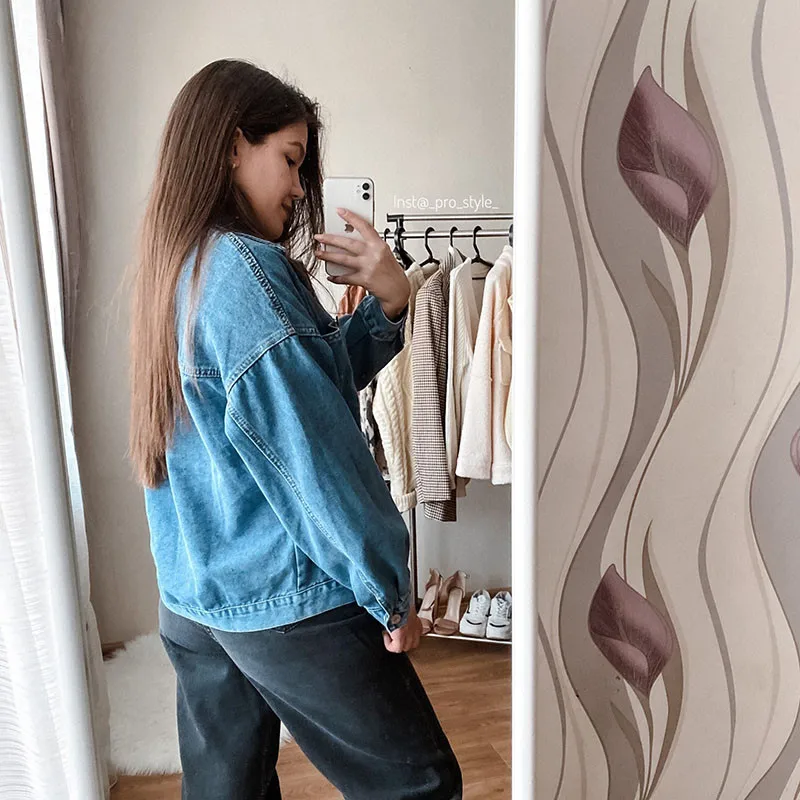 

Yitimoky Jacket Jeans Women Korean Style Denim Oversized Fall 2021 Coats Designer Fashion Big Breast Plus Size Pockets Cotton