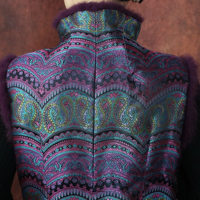 

Women's cheongsam vest rabbit fur collar middle-aged mother wedding banquet clip thin cotton vest Chinese style