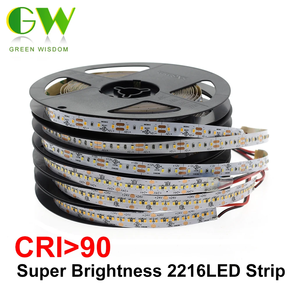 High-End-LED Streifen SMD 2216 CRI 90 12V 120LEDs/m 24V 300LEDs/m 3000K 4000K 6000K Hohe Helligkeit LED-Licht Flexible Band 5 mt/los
