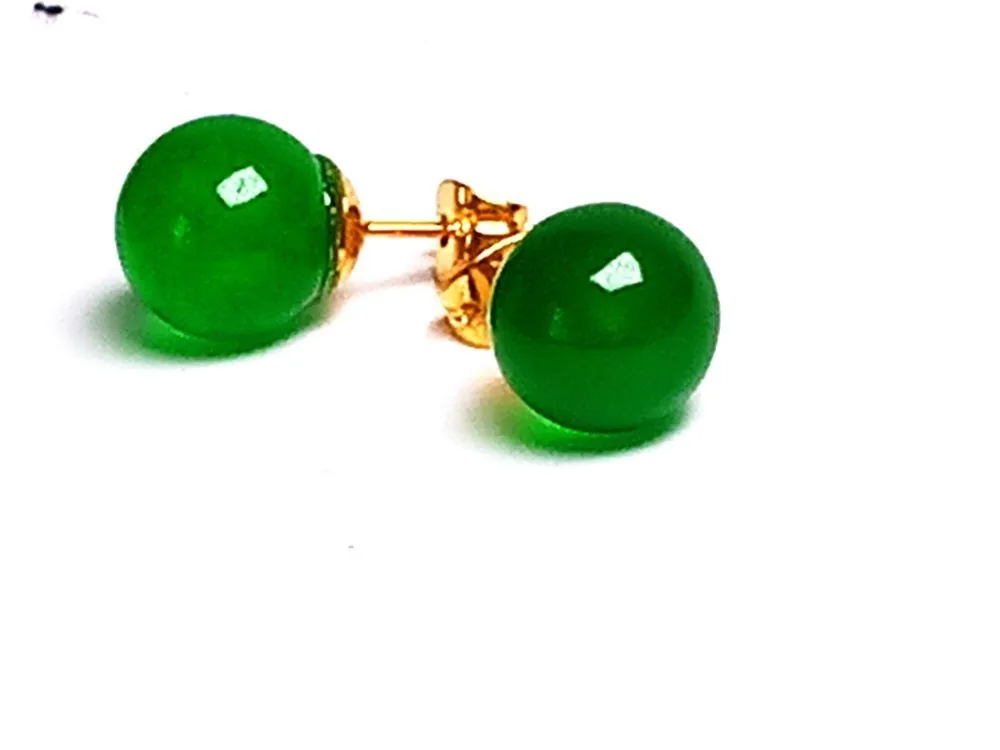 LETSFUN 14K 3D Gold Inlaid Natural Green Jade Ball 10mm Beads Earrings Fine Jewelry Gemstone Earring Female Emerald | Украшения и