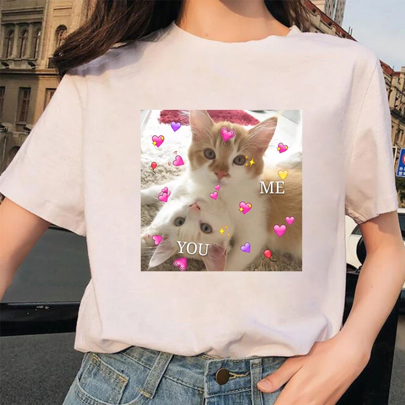 Модная женская футболка с принтом Love Cat повседневные свободные женские футболки