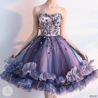 2021 sweet elegant homecoming dresses strapless flowers appliques ruffles tulle ball gown knee length women prom party gowns