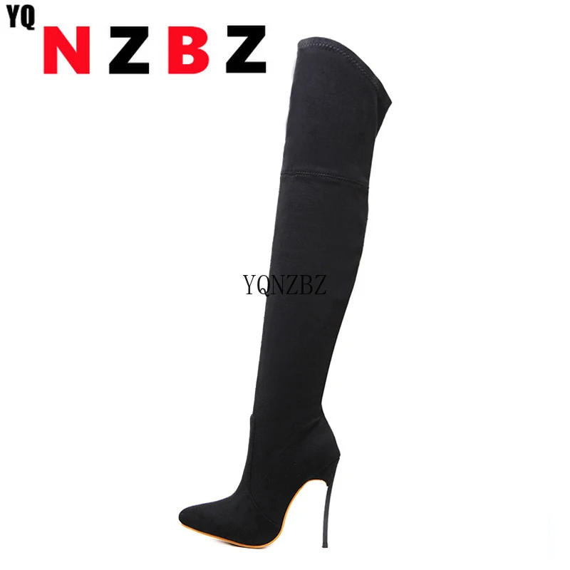 

YQNZBZ Sexy Over the Knee high Boots Woman Flock Thick high heels thigh high Women Boots Winter Black Party shoes Size 35-42