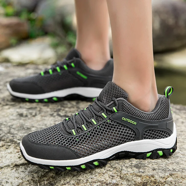 

Summer Men Hiking Shoes Black Gray Rock Climbing Shoes For Mens Mesh Breathable Trekking Shoes Man Rubber Mountain Shoes Mens