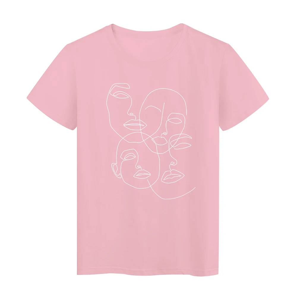 

Hip Hop 2021 Summer Women T-shirt Many Line Faces Graphic Short Sleeve Streetwear European Punk Cool White Tshirt Female
