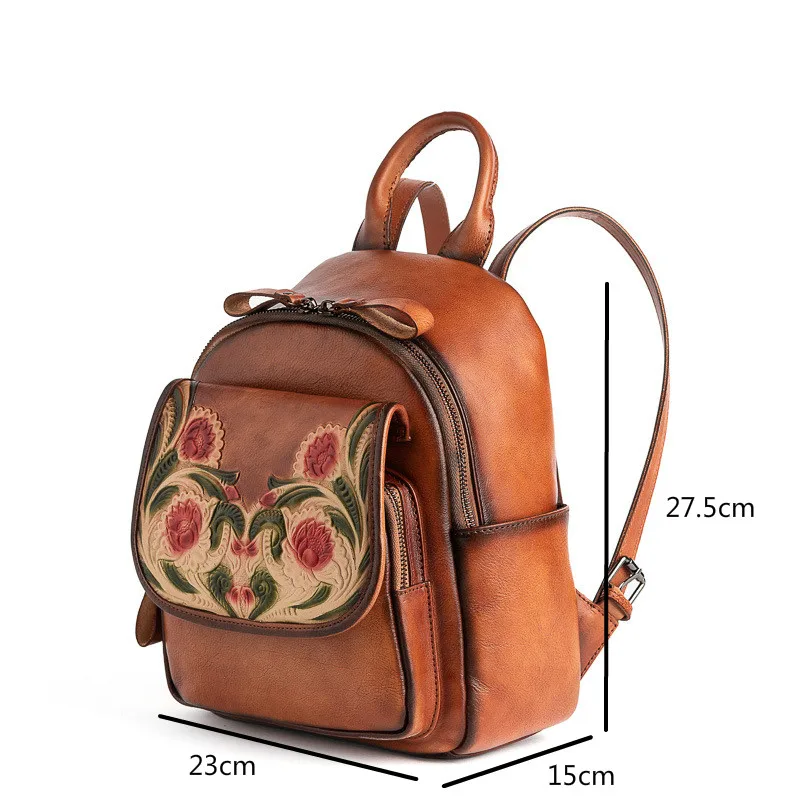 

YourSeason Women Genuine Leather Vintage Retro Bagpack 2021 Ladies Cowhide Travel Backpack Handmade Embossing