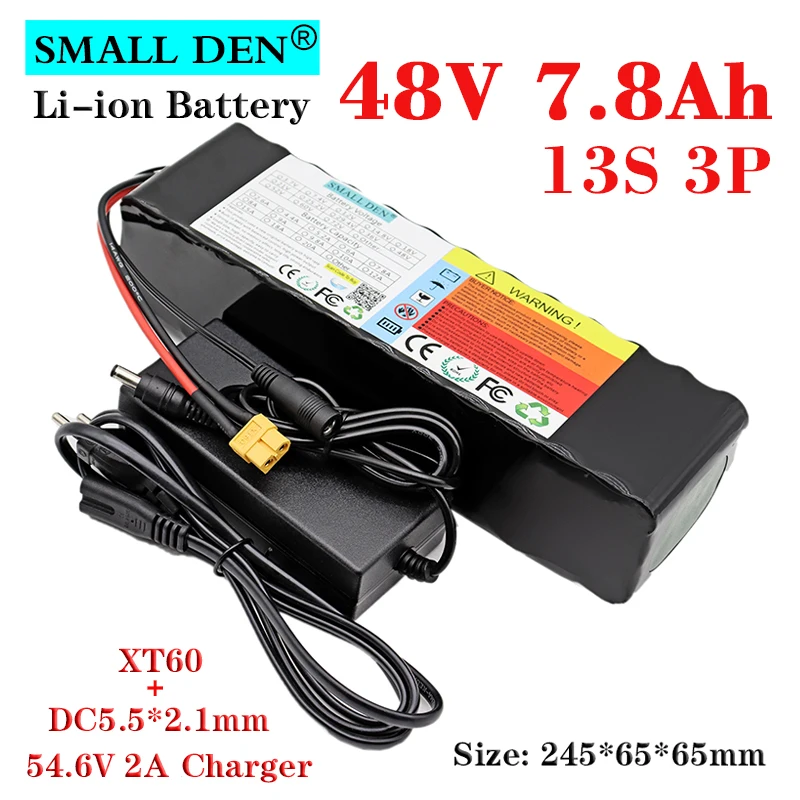 

48V 7.8Ah 18650 lithium battery pack 13S3P 500-800W High Power for Electric bicycle scooter ebike battery BMS +54.6V 2A Charger