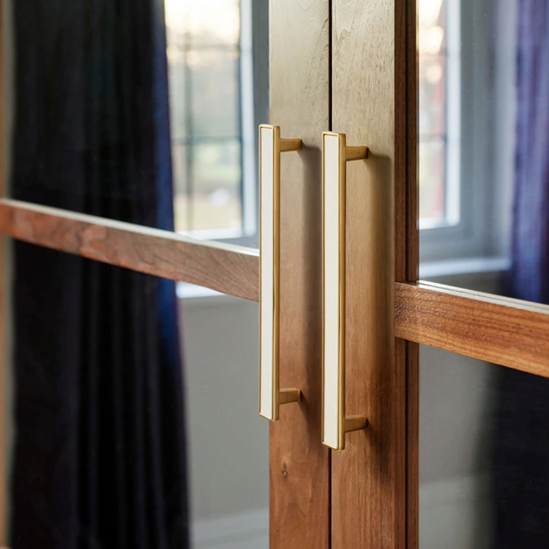 Кожаные золотые + белые ручки для шкафов однотонные кухонного шкафа в