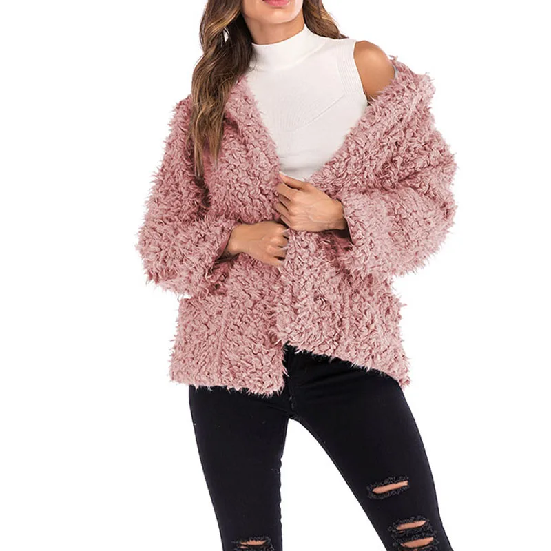 Женское короткое пальто с капюшоном повседневное Свободное длинным рукавом из