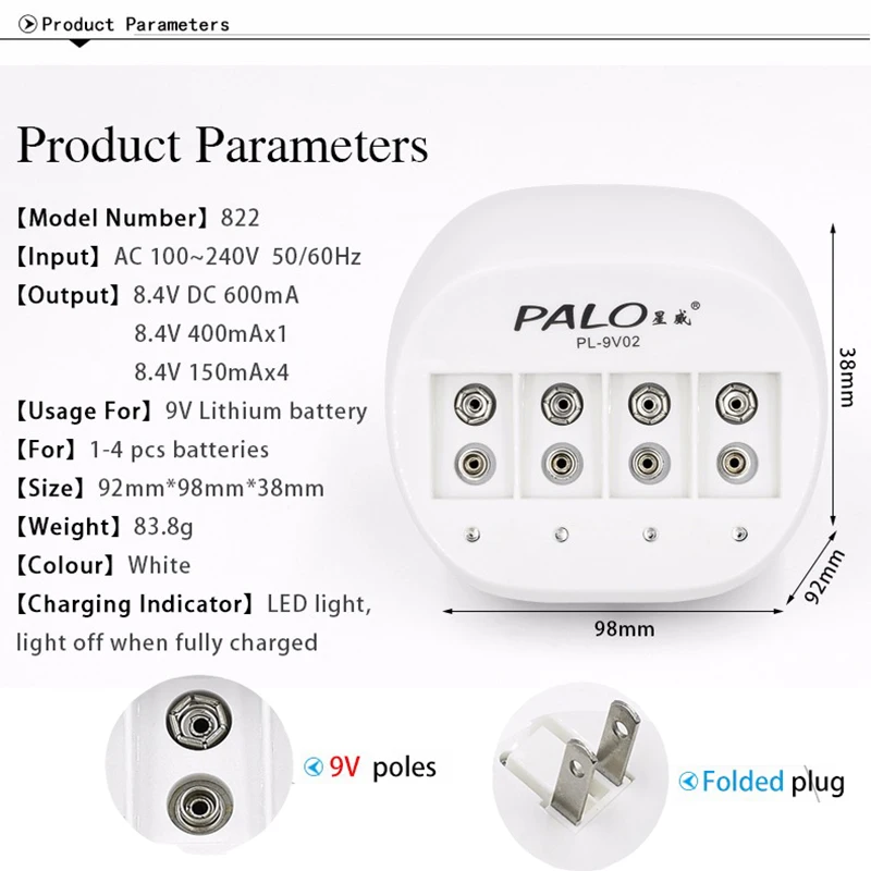 PALO 4 шт 9V 6F22 600 мА/ч, литий-ионный аккумулятор литий-ионная литий-ионный, перезаряжаемый Батарея с интеллигентая(ый) Быстрая зарядка зарядное устройство для детей в возрасте от 9V Батарея