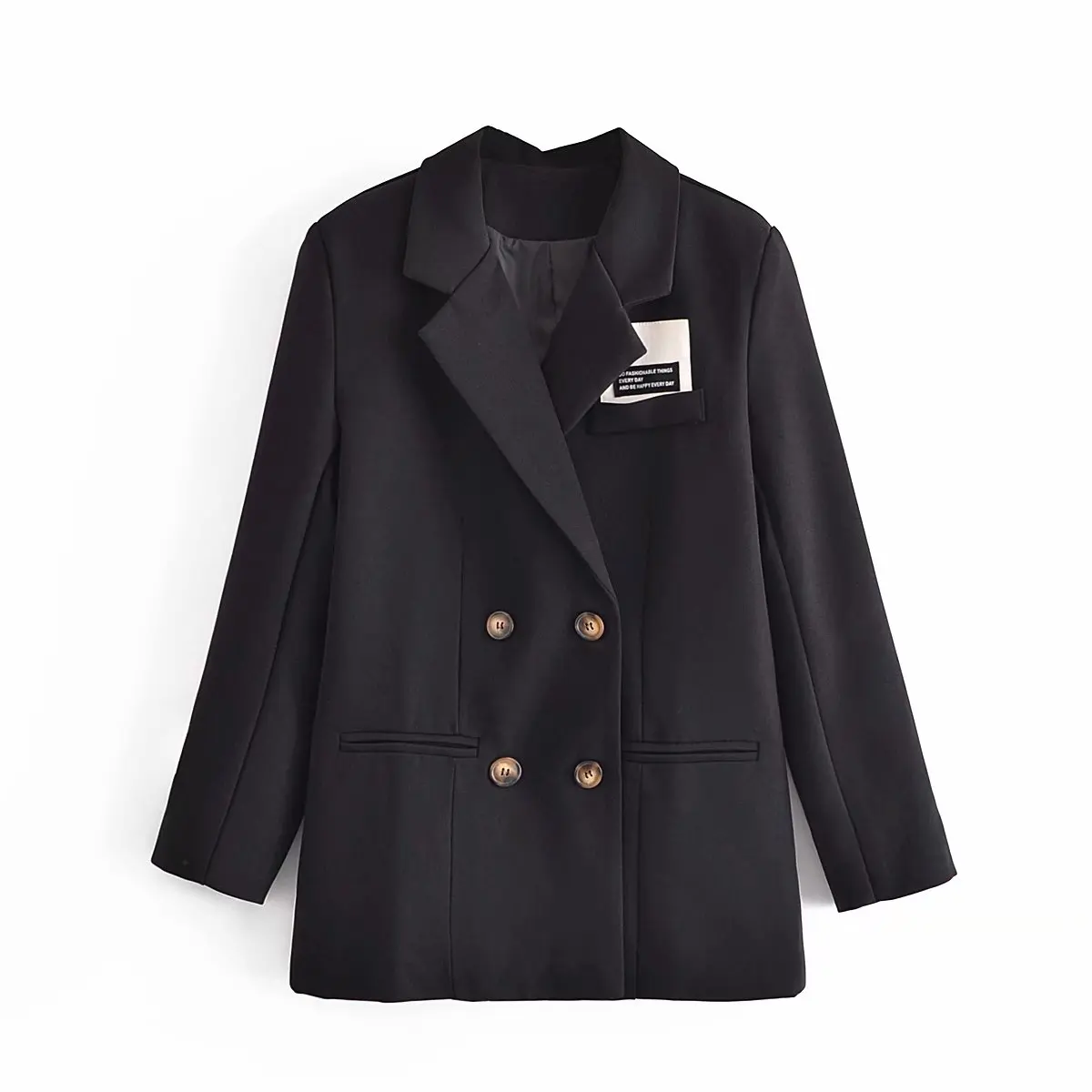 

2021 Women Fashion Solid Double Breasted Blazer With Pockets Notched Neck Long Sleeve Vintage Female Coat Chic Tops
