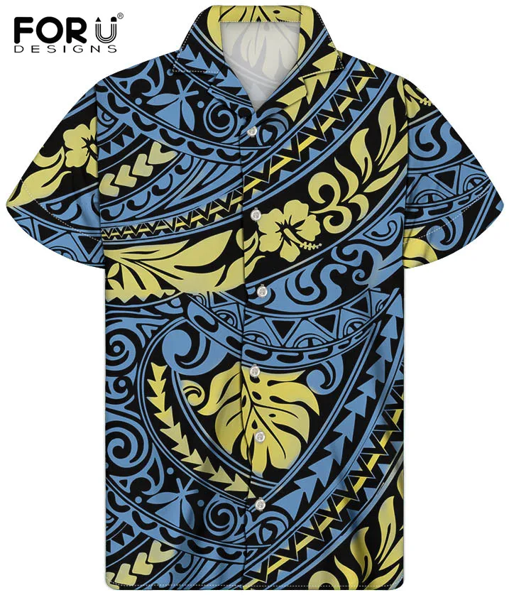 

Мужская рубашка с коротким рукавом FORUDESIGNS, гавайский гибискус, полинезийский узор, удобная рубашка для мужчин, повседневная одежда для мужч...