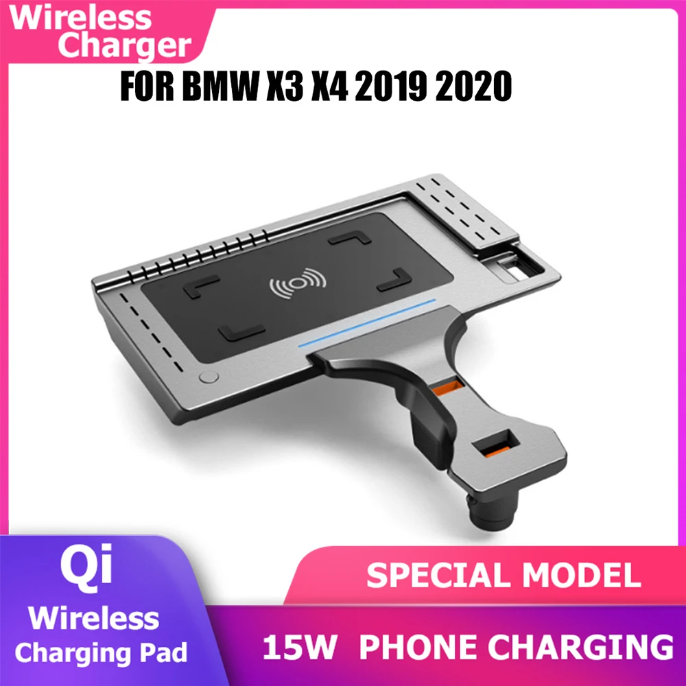 15W Car Wireless Charger Qi Phone Charging Plate for BMW X3 X4 2018 2019 2020 Mobile Phone Fast Charge Cigarette Lighter Charger