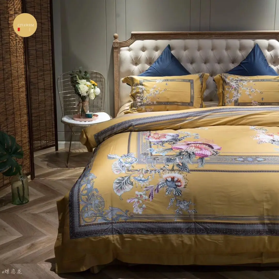 

European Egyptian Cotton Bedspreads Bed Linen Soft Satin Bedding Floral Pastoral Duvet Cover Pillowcases Bedding Set Luxury