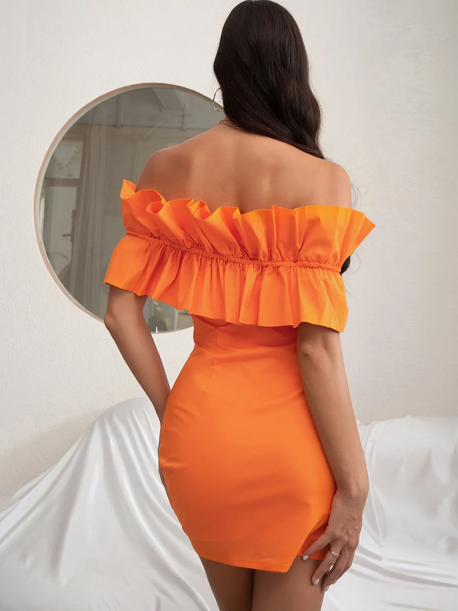 

HF Summer Dress Slash Neck Off the Shoulder Elegant Ruffled High Street Fashion Women Vestidos